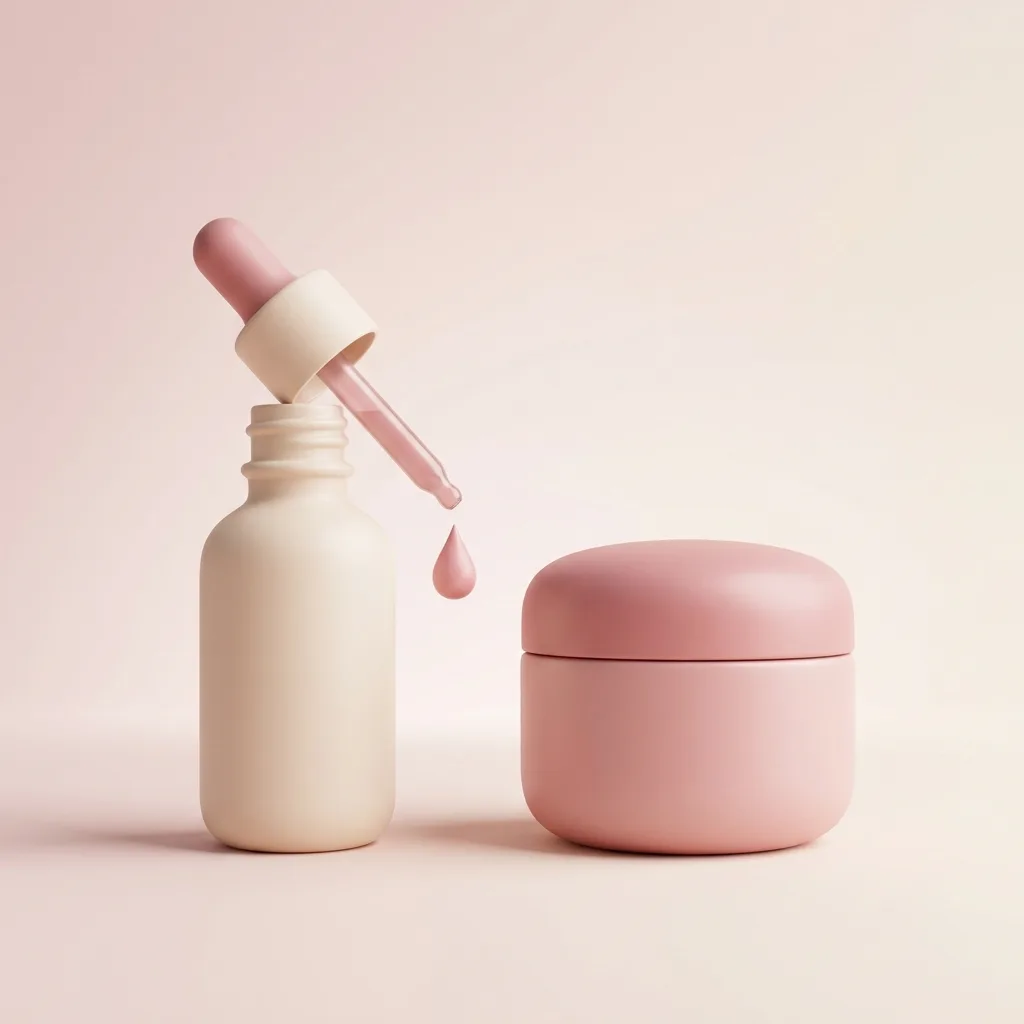 Vivaderm Serum: ilustración 3D de un sérum y una crema facial